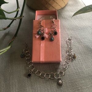 Elegant Silver and Turquoise Jewelry Set Earrings and Bracelet